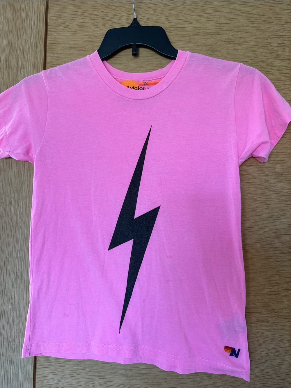 Girls Aviator Nation Pink Tee with Black Lightning Bolt